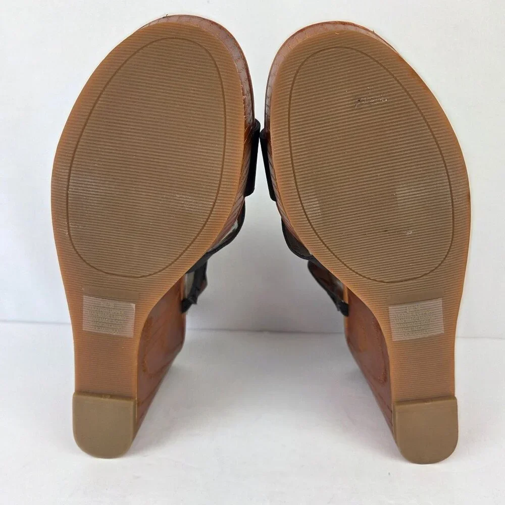 Lucky Brand Marinaa Black Leather Strappy Wedge Sandals 8M